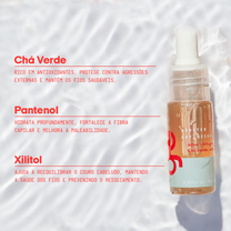 # O que o booster antioxidante tem:
## Chá verde: rico em antioxidantes, protege contra agressões externas e mantém os fios saudáveis.
## Pantenol: hidrata profundamente, fortalece a fibra capilar e melhora a maleabilidade.
## Xilitol: ajuda a reequilibrar o couro cabeludo, mantendo a saúde dos fios e prevenindo o ressecamento.
