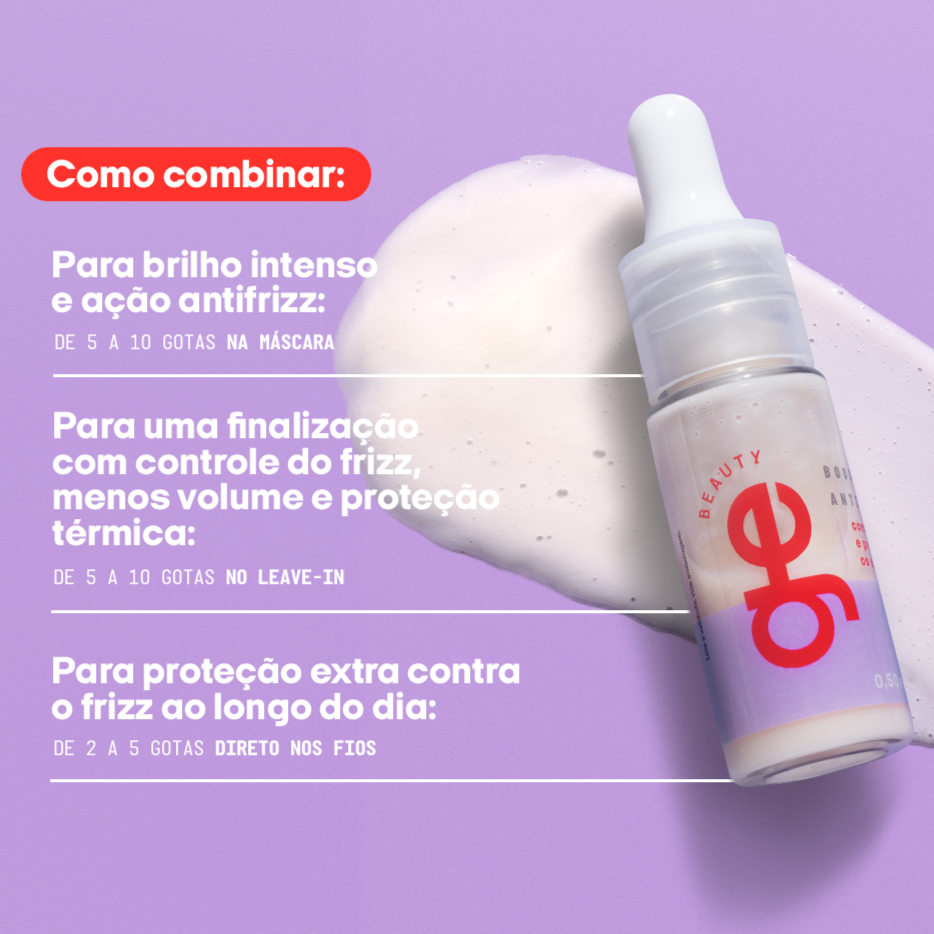 Resultados do Booster antifrizz GE Beauty mostrando cabelos lisos e sem frizz