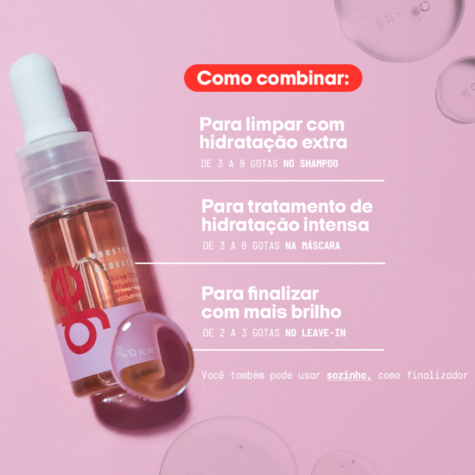 Resultados do Booster hidratante GE Beauty mostrando cabelos macios e com brilho intenso