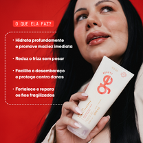 # O que a **MÁSCARA CONDICIONADORA** GE Beauty faz?
## Hidrata profundamente e promove maciez imediata
## Reduz o frizz sem pesar
## Facilita o desembaraço e protege contra danos
## Fortalece e repara os fios fragilizados
