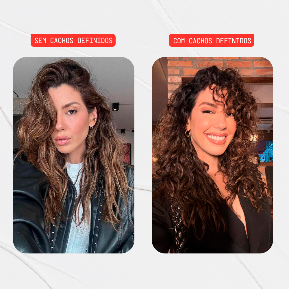 Resultados do Primer cachos definidos GE Beauty mostrando cachos bem definidos e sem frizz
