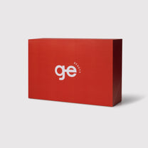 Red GE Beauty box with logo on a light gray background.